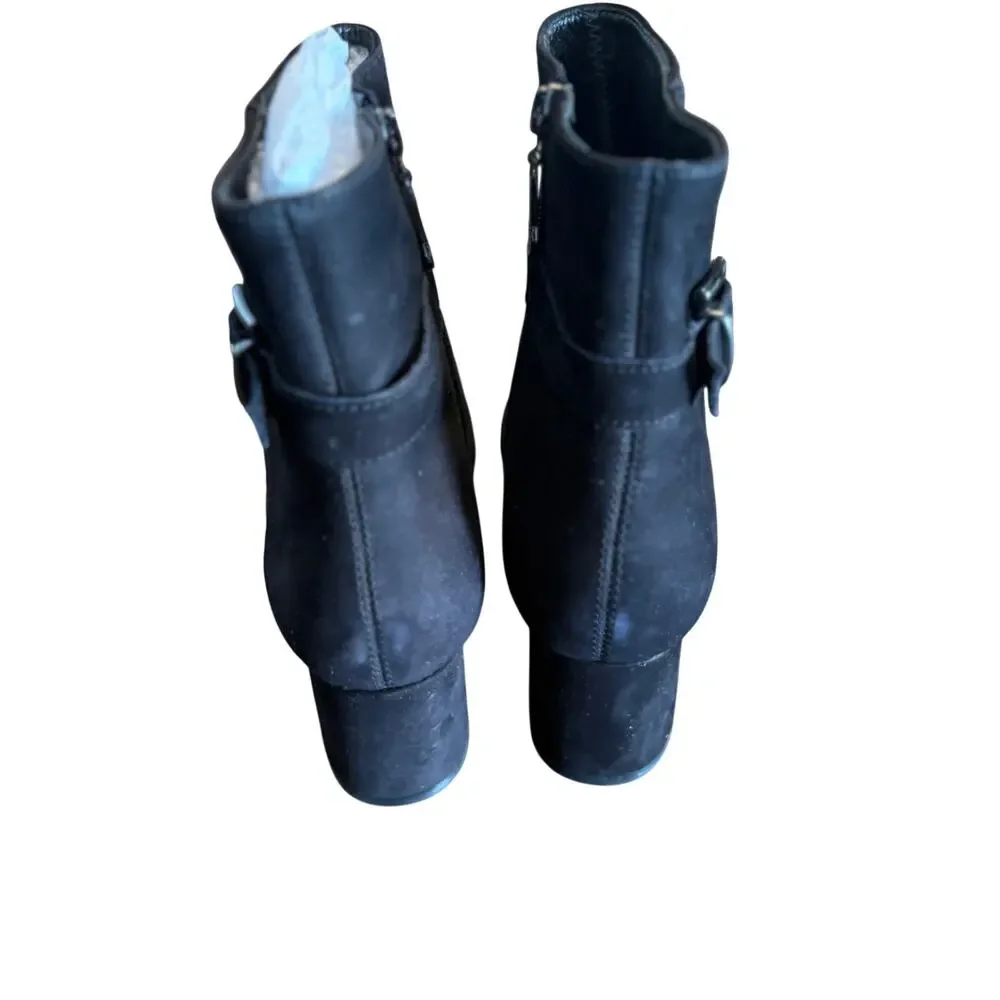Marc Joseph Madison Boots 7.5 Black Suede NWT Heel Buckle Capsule Academia Prep